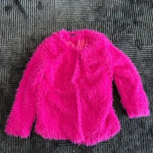 SHEIN Vibrant Pink Fuzzy Kids Jacket